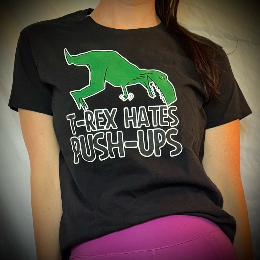 T-Rex Hates Push Ups Black White Green Short Sleeve T-Shirt